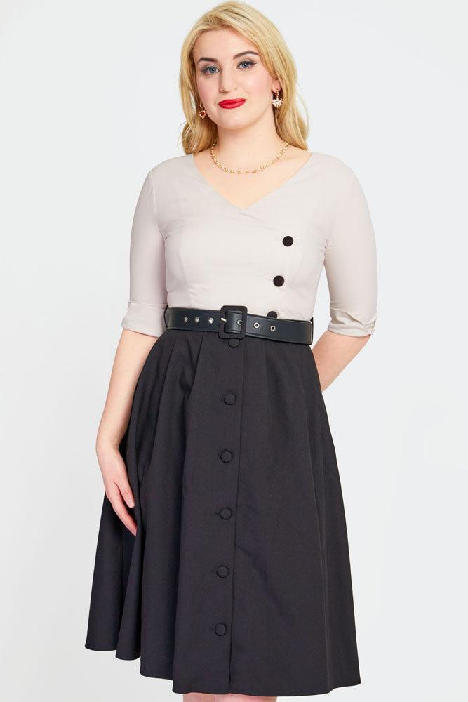 Contrast Button Flare Dress