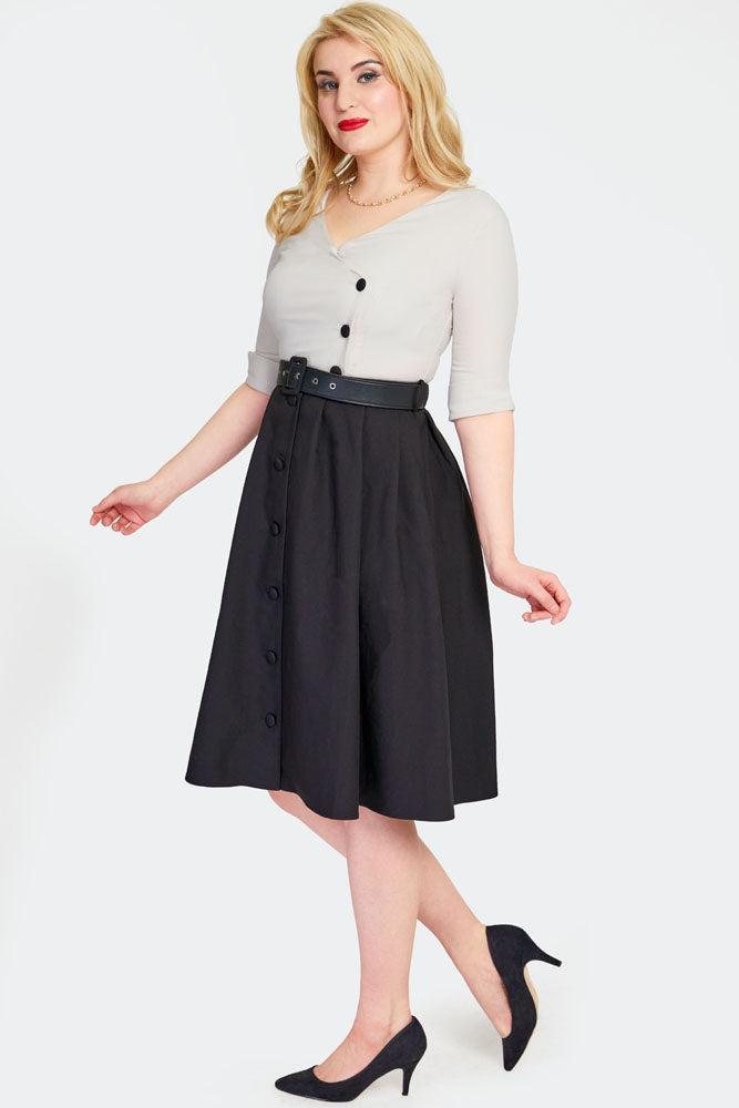 Contrast Button Flare Dress