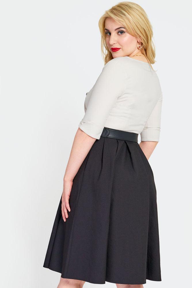 Contrast Button Flare Dress