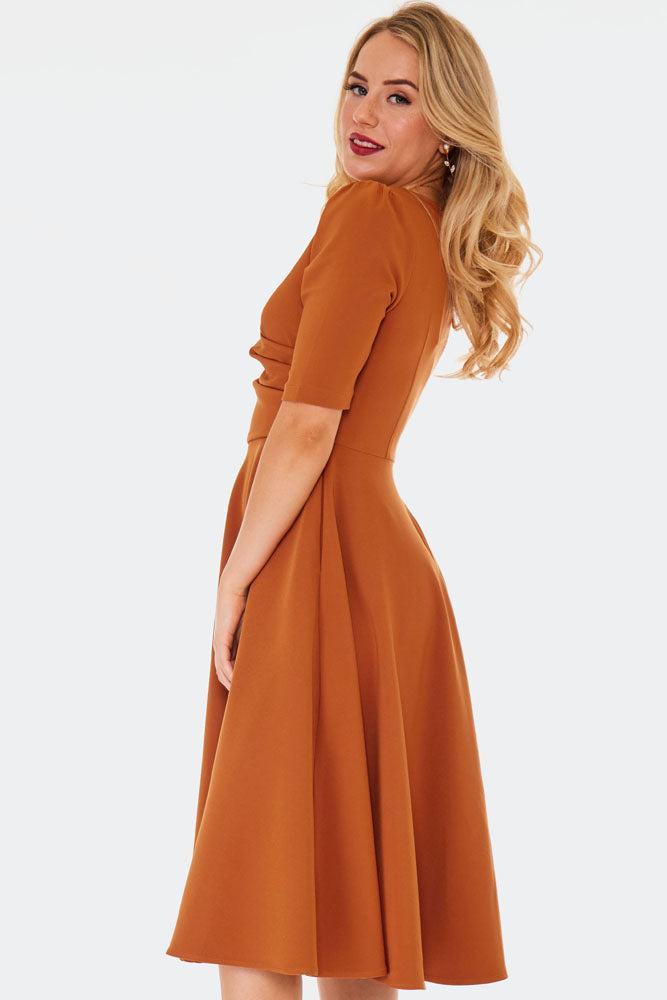 Orange Half Sleeves Flare Dress
