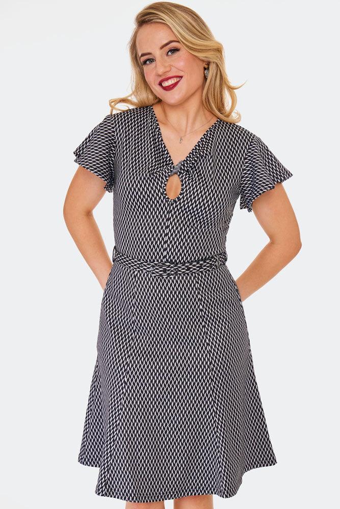 Multi Houndstooth Flare Dress
