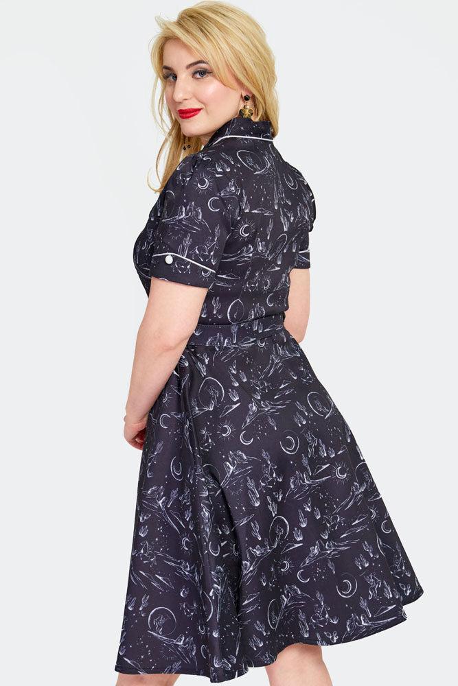 Western Front Button Flare Dress by Voodoo Vixen - Dark Fashion Clothing Western Front Button Flare Dress by Voodoo Vixen - Dark Fashion Clothing