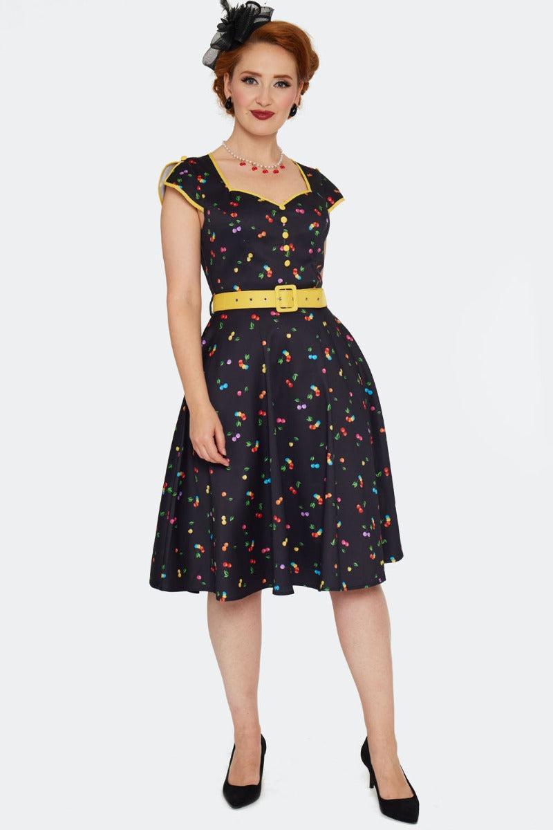 Rainbow Cherry Print Flare Dress