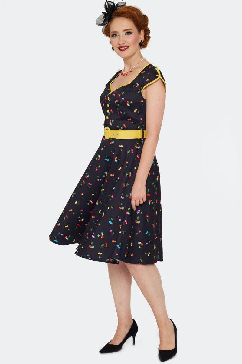 Rainbow Cherry Print Flare Dress