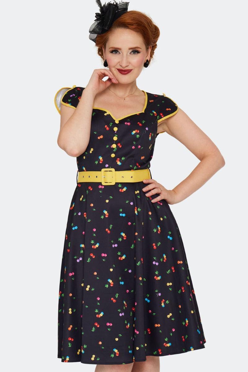Rainbow Cherry Print Flare Dress