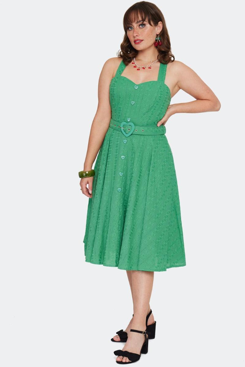 Embroidery Heart Buckle Flare Dress