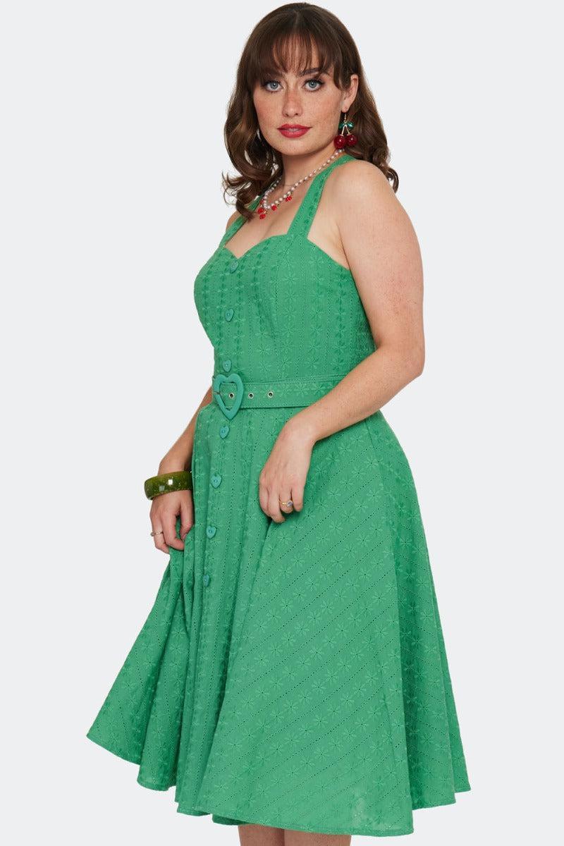 Embroidery Heart Buckle Flare Dress