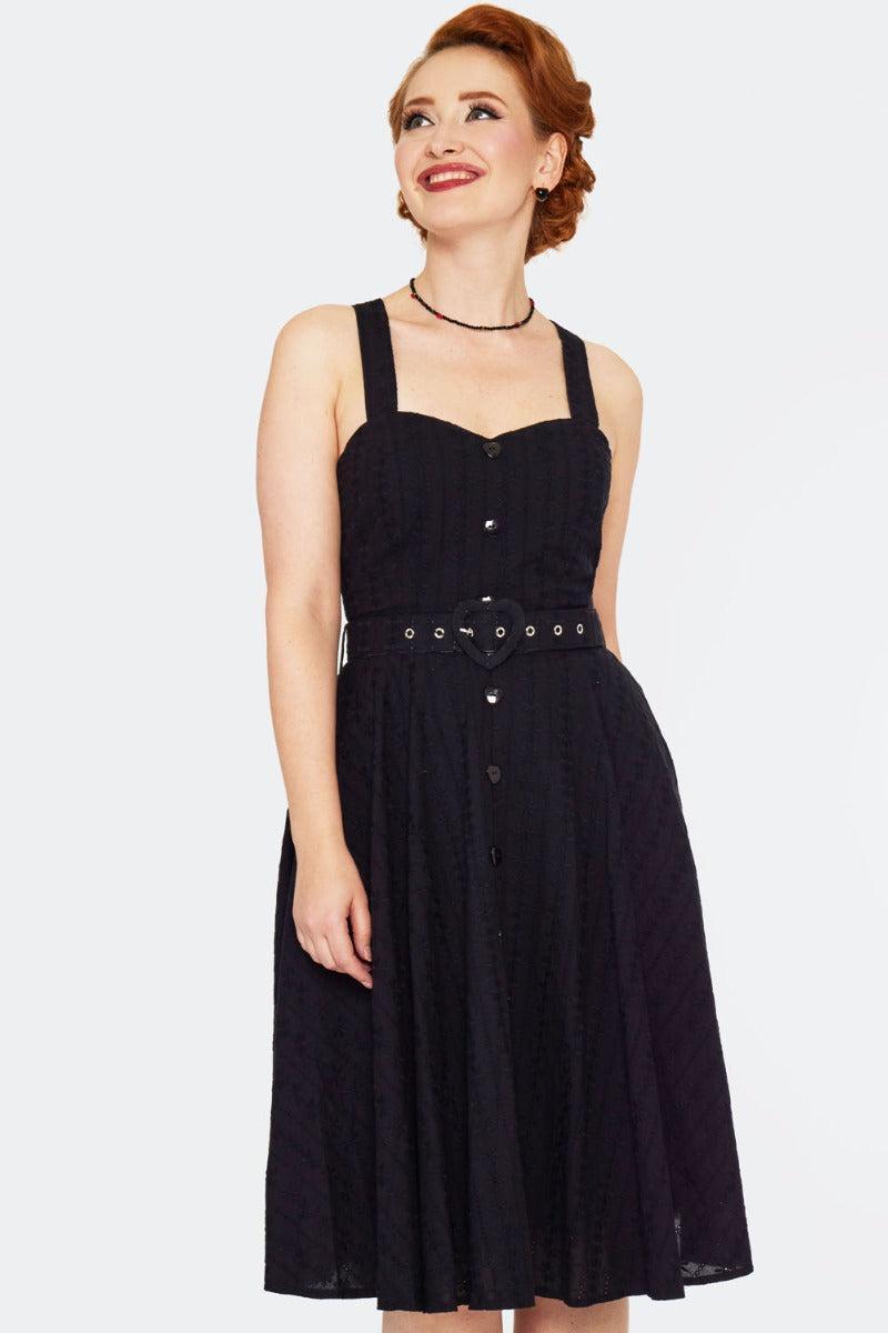 Embroidery Heart Buckle Flare Dress