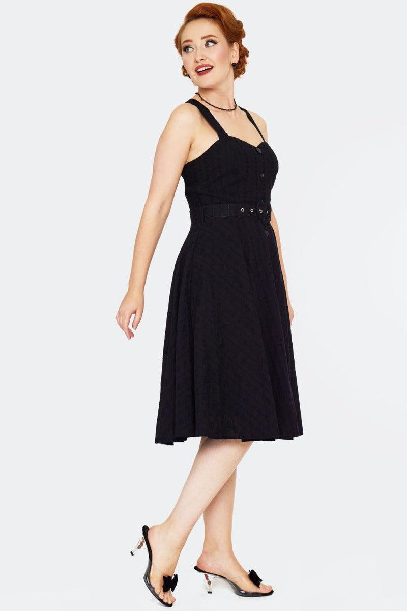 Embroidery Heart Buckle Flare Dress