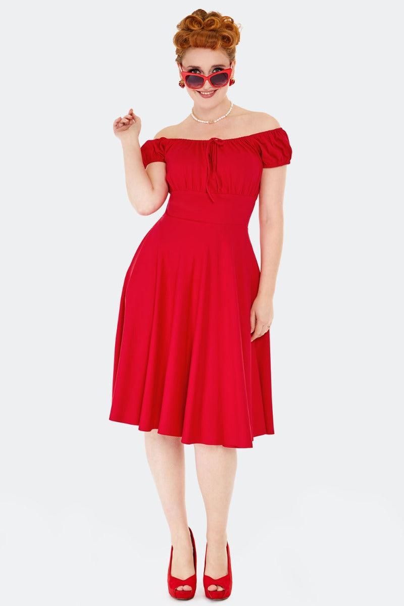 Gathered Neckline Flare Dress