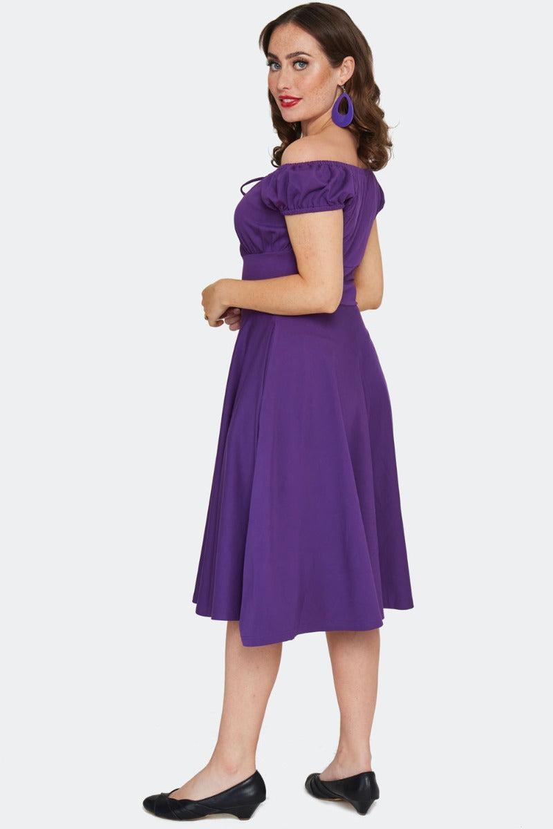 Gathered Neckline Flare Dress by Voodoo Vixen - Dark Fashion Clothing Gathered Neckline Flare Dress by Voodoo Vixen - Dark Fashion Clothing