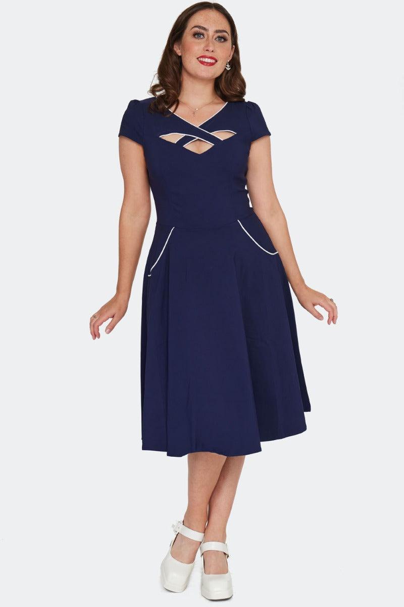 Front Neckline Detail Flare Dress