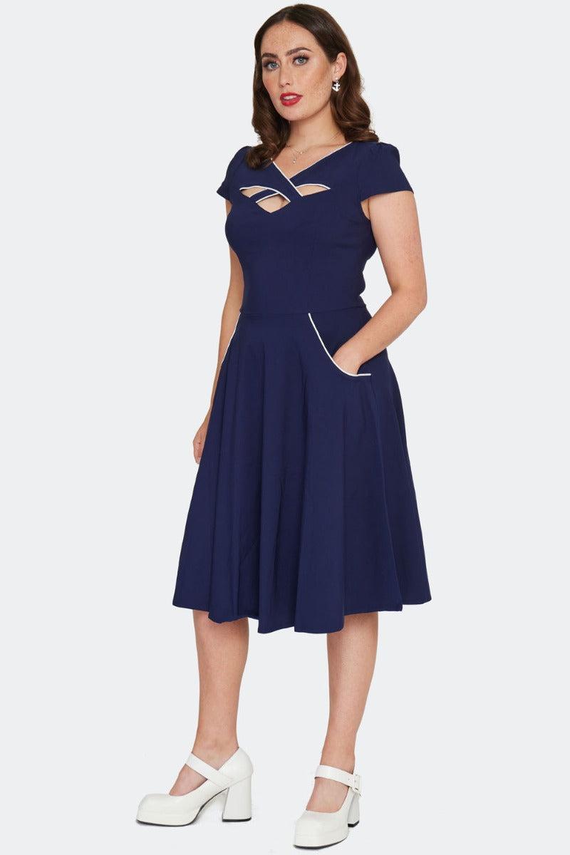 Front Neckline Detail Flare Dress