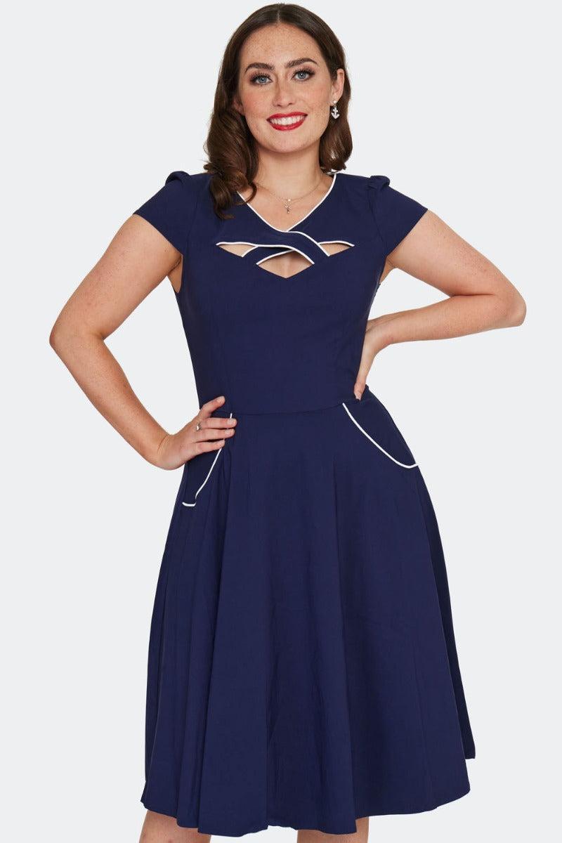 Front Neckline Detail Flare Dress
