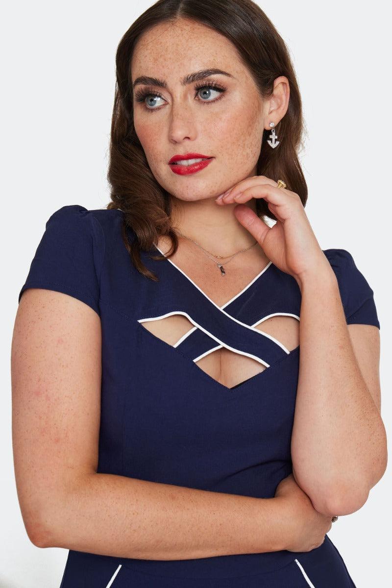 Front Neckline Detail Flare Dress