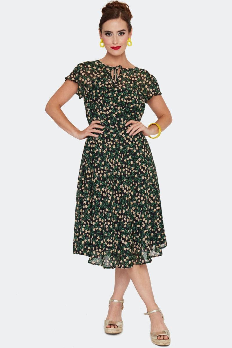 Floral Flutter Sleeve Flare Dress