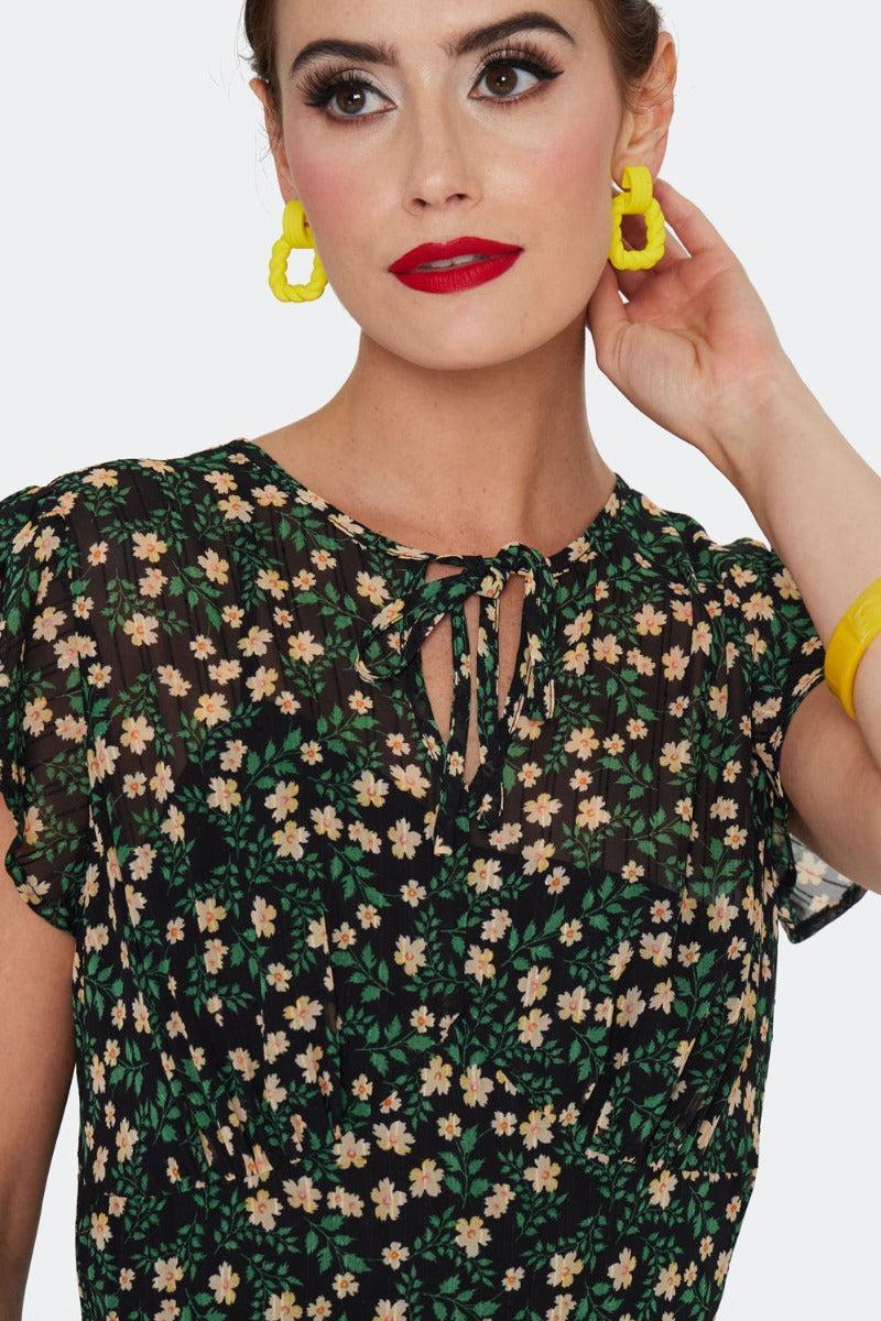 Floral Flutter Sleeve Flare Dress