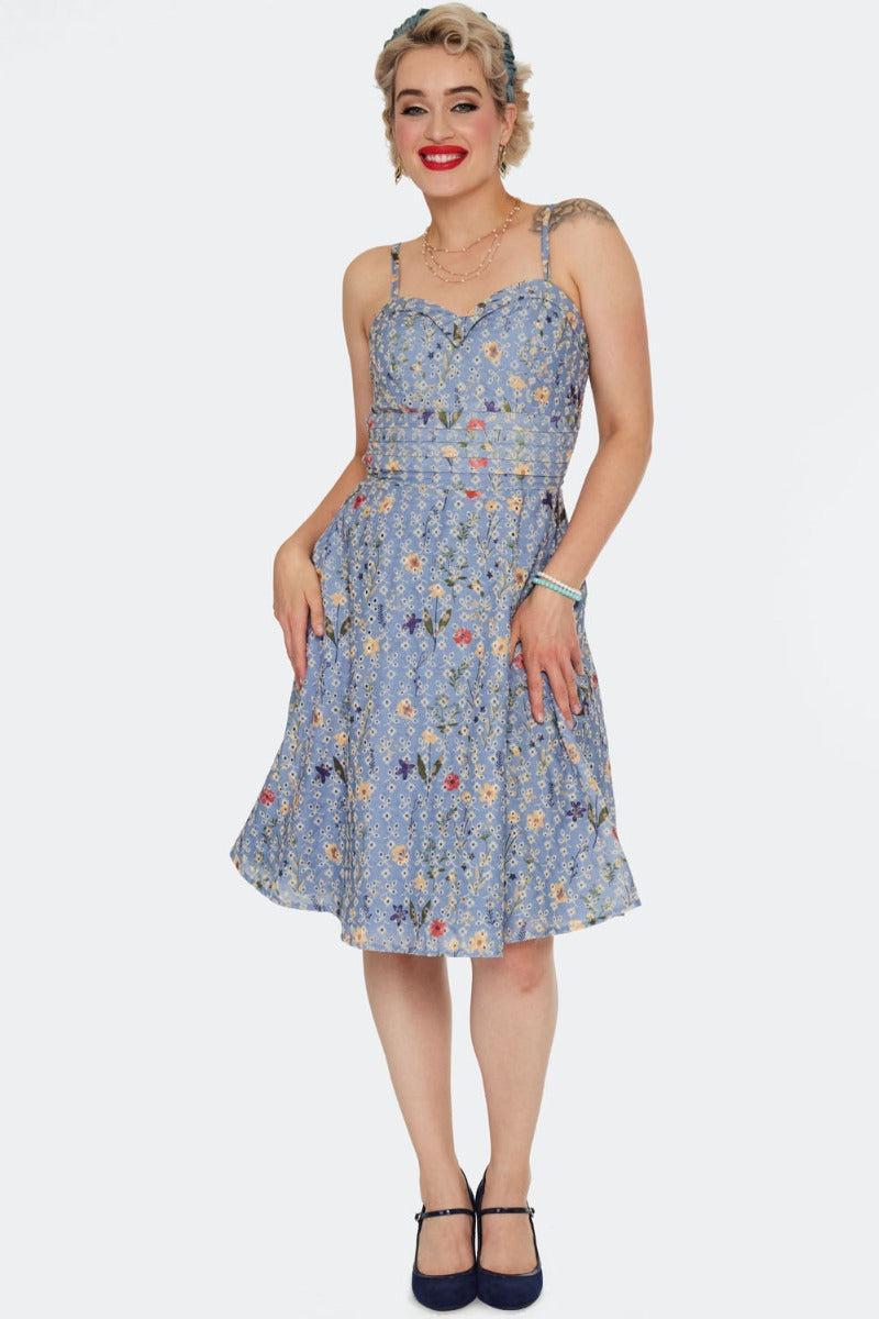 Summer Flowers Embroidery Flare Dress