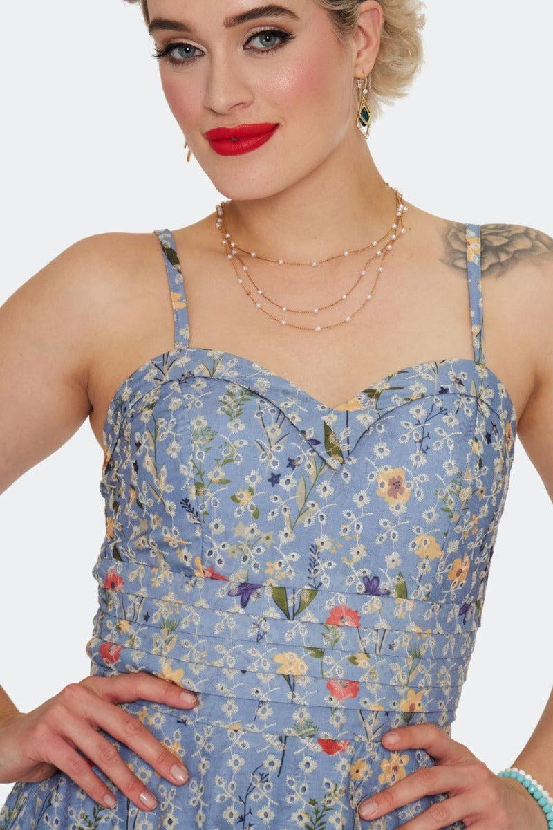 Summer Flowers Embroidery Flare Dress