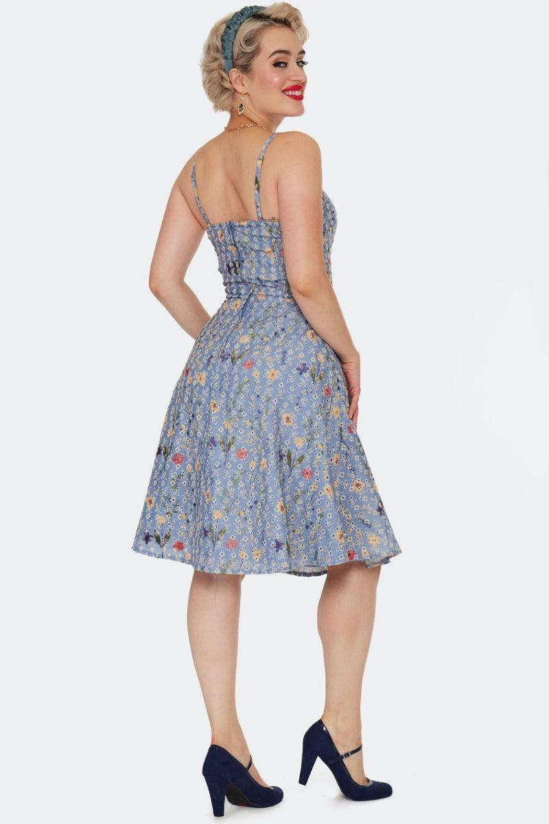 Summer Flowers Embroidery Flare Dress