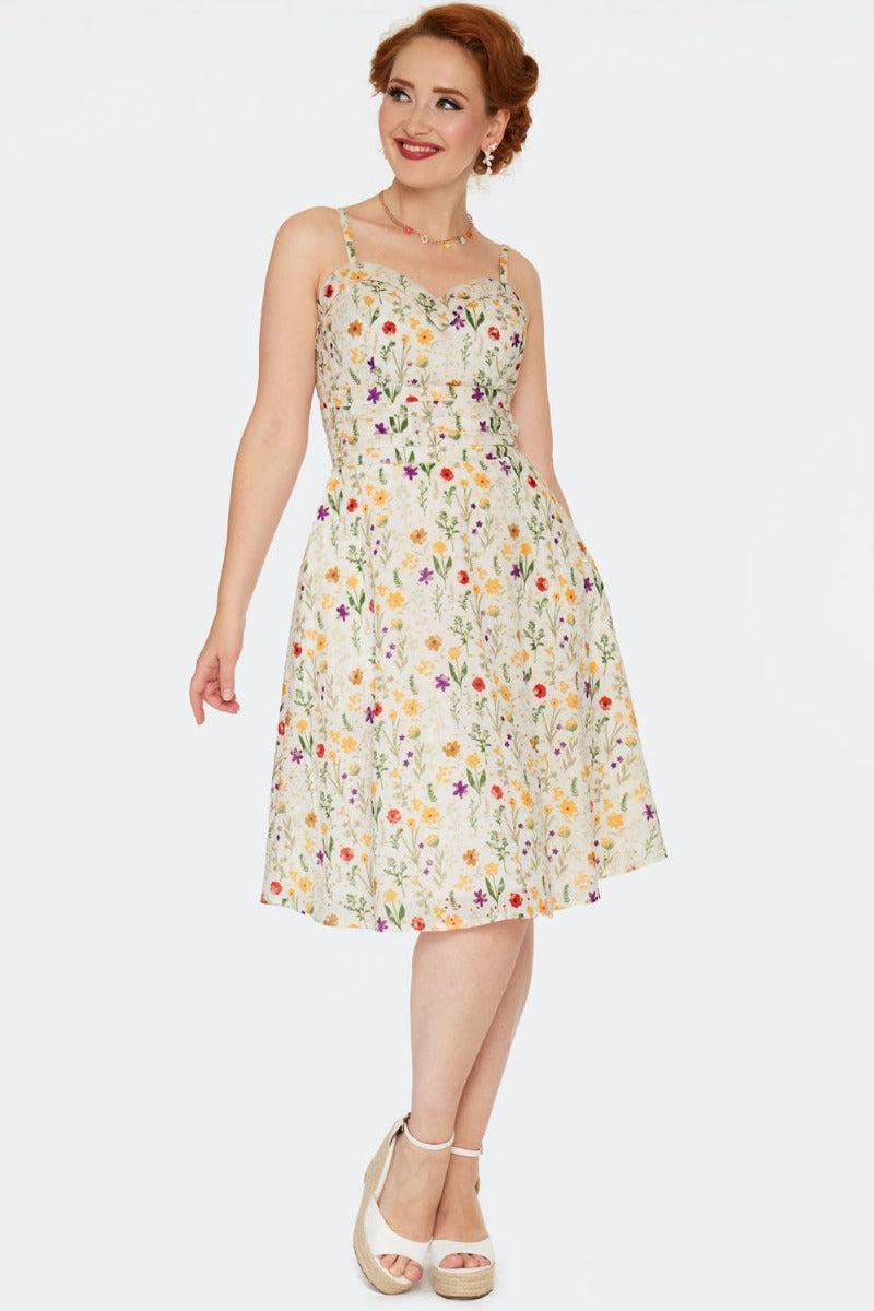 Summer Flowers Embroidery Flare Dress