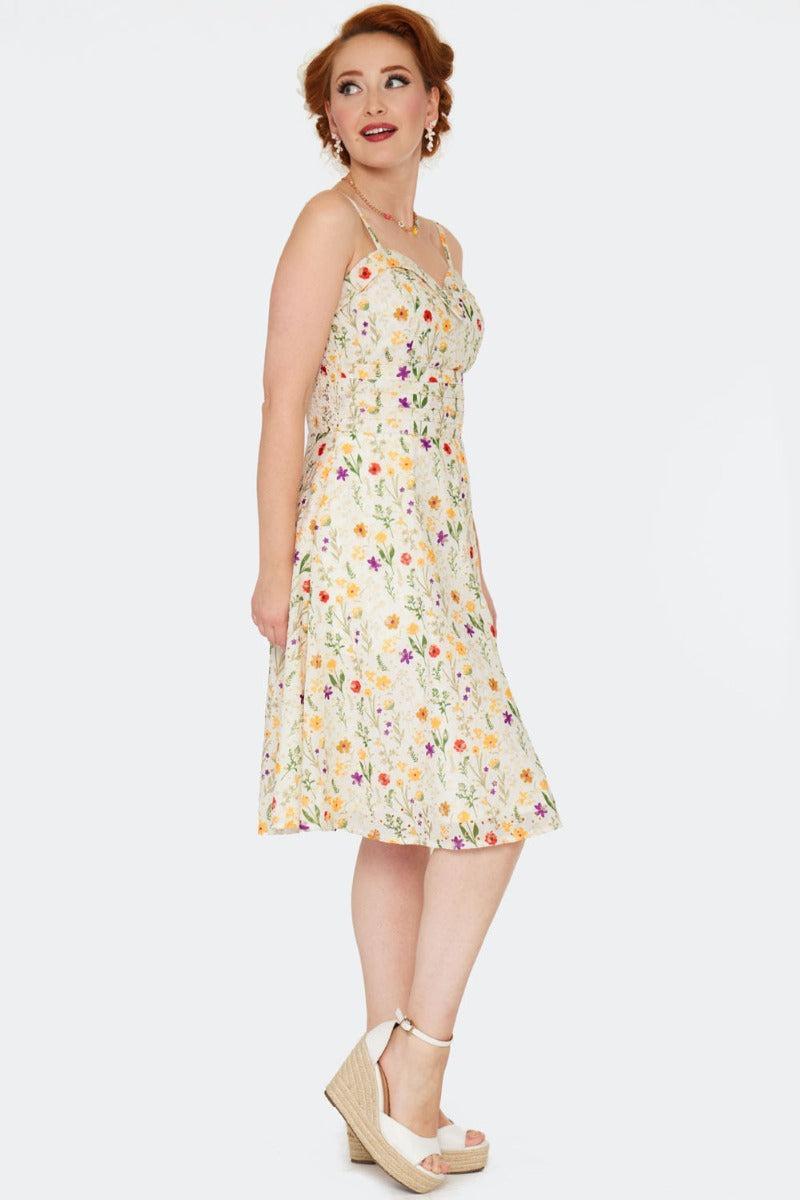 Summer Flowers Embroidery Flare Dress
