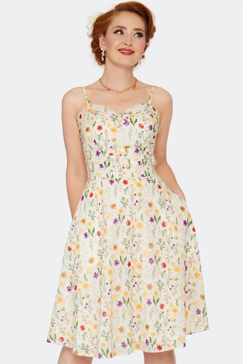 Summer Flowers Embroidery Flare Dress