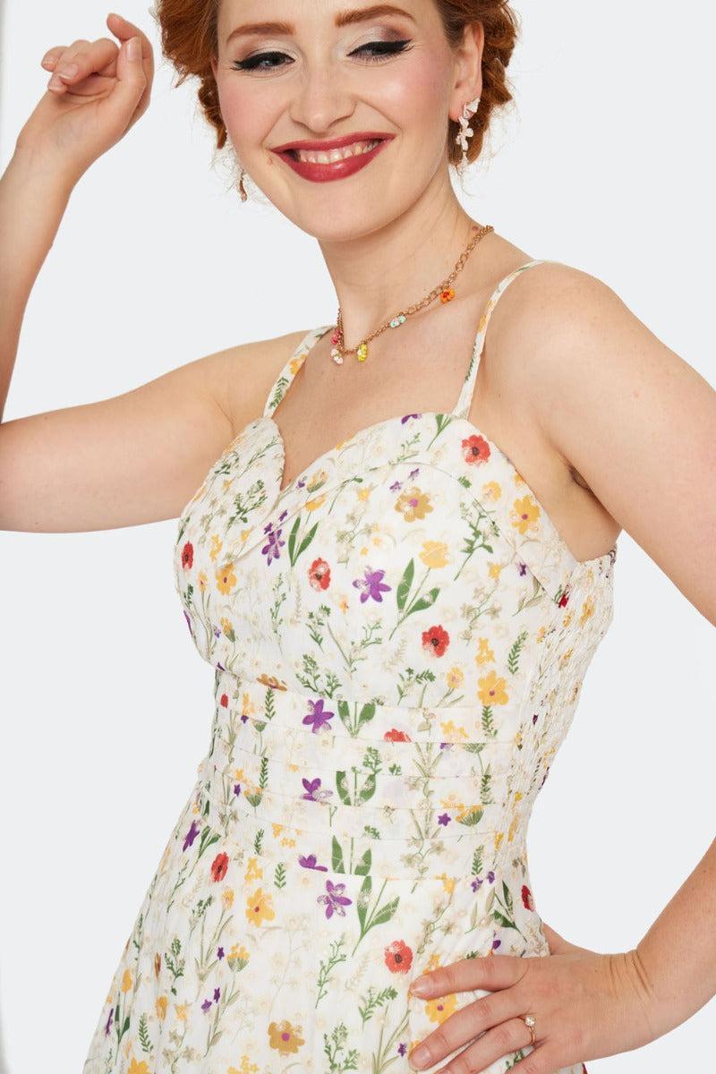 Summer Flowers Embroidery Flare Dress