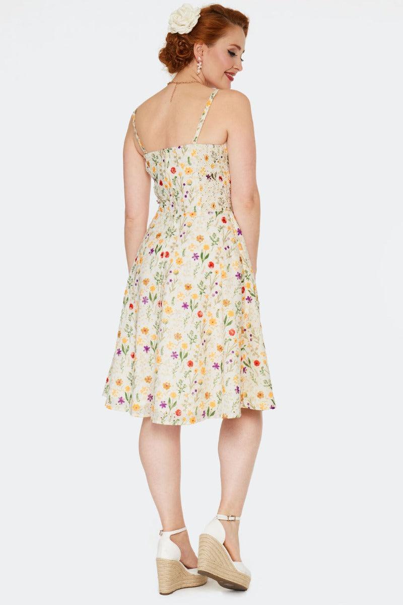 Summer Flowers Embroidery Flare Dress