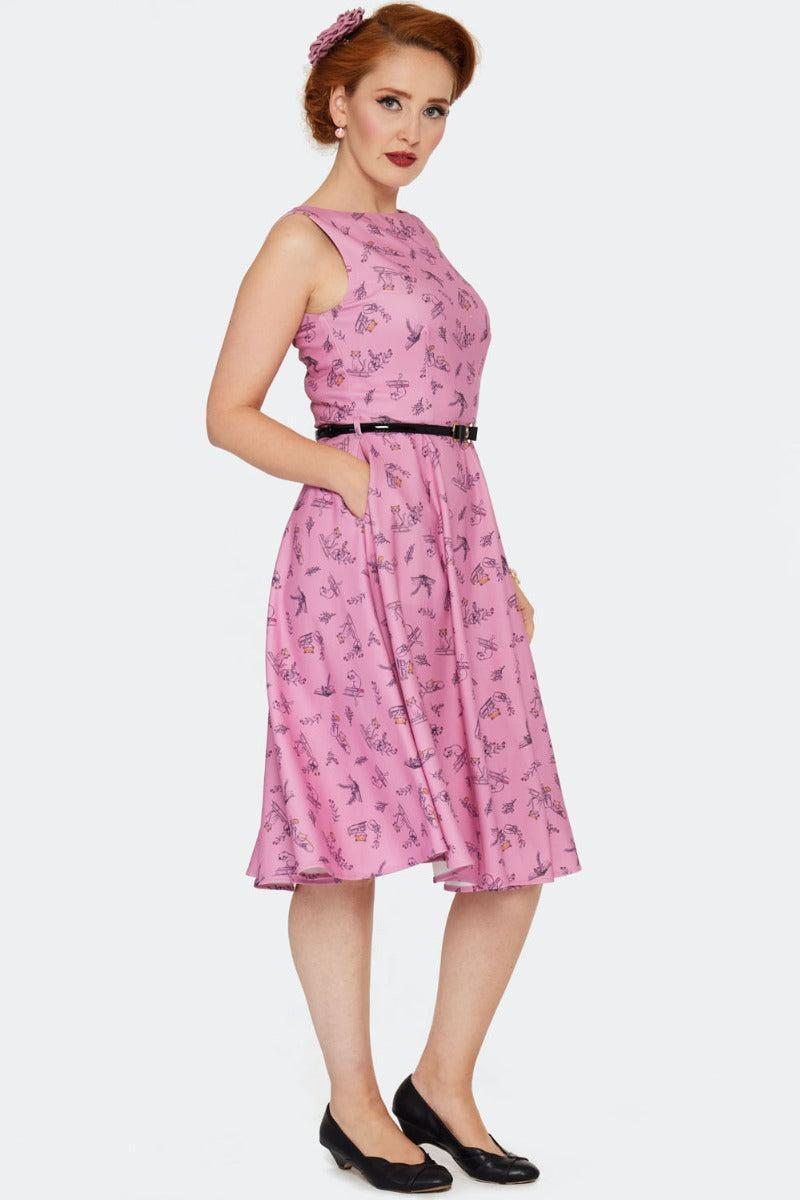 Pink Floral Sleeveless Midi Dress