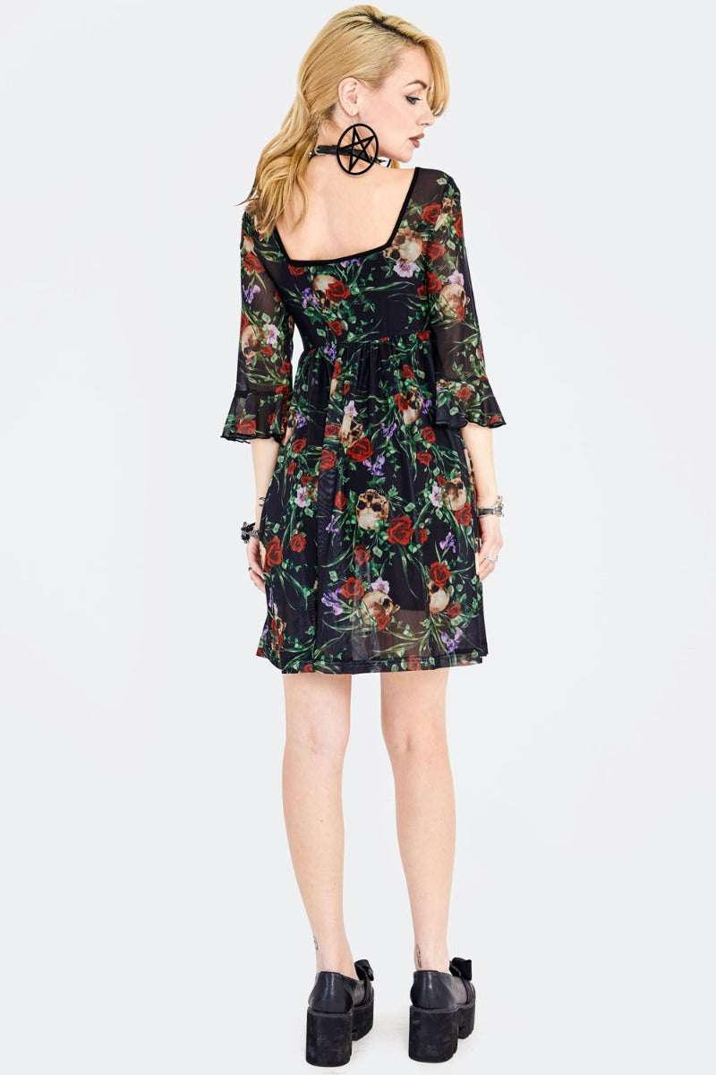 Skull In Roses Gothic Babydoll Dress