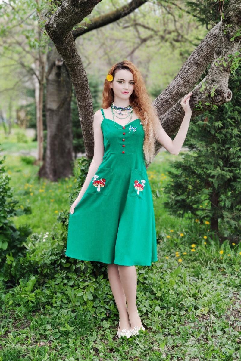 Woodland Embroidery Slip Dress