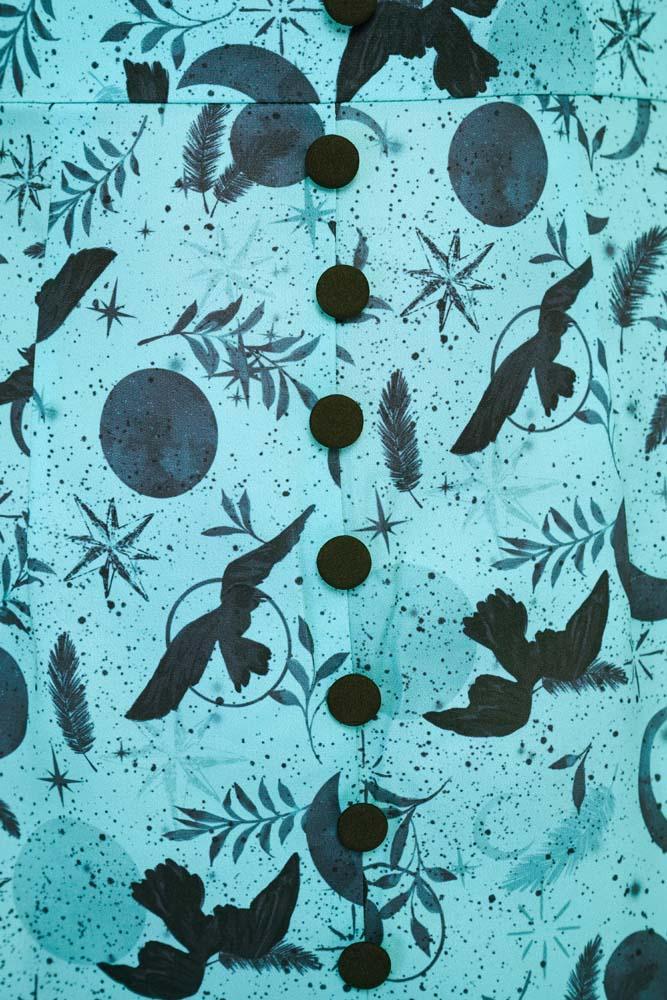 Crow And Moon Print Midi Dress