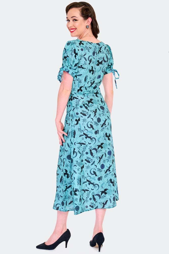 Crow And Moon Print Midi Dress