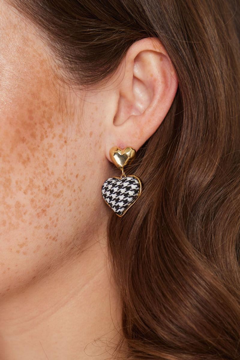 Houndstooth Heart Earrings