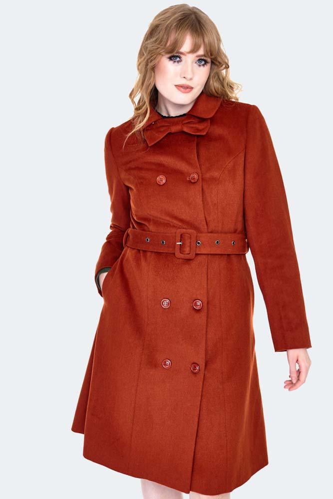 Orange Fitted Coat with Belt