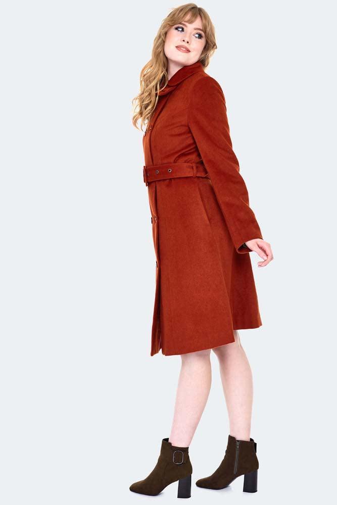 Orange Fitted Coat with Belt