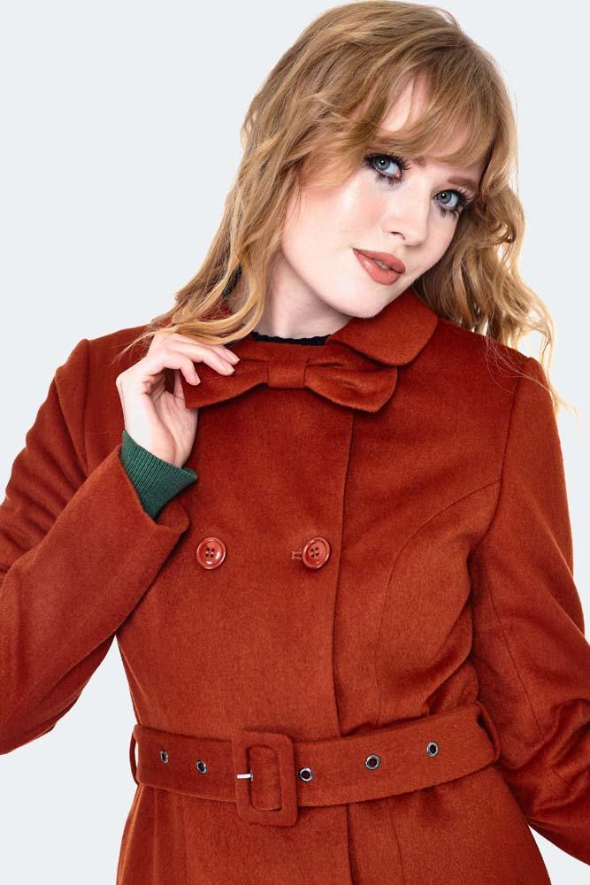 Orange Fitted Coat with Belt