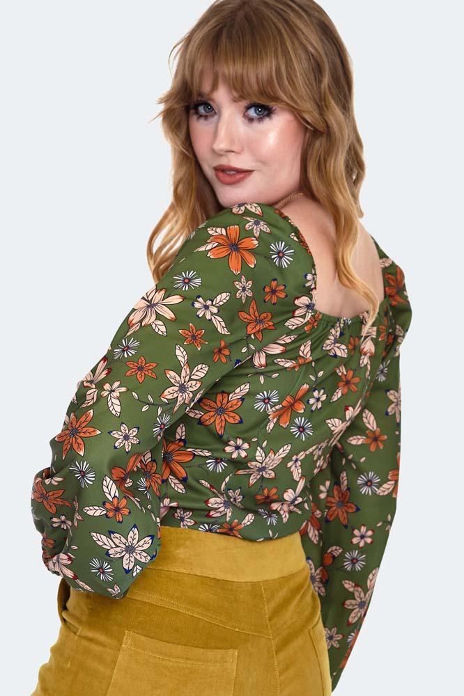 Floral Long Sleeve Tie Top