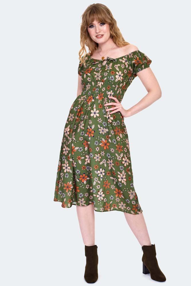 Floral Short Sleeve Flare Dress