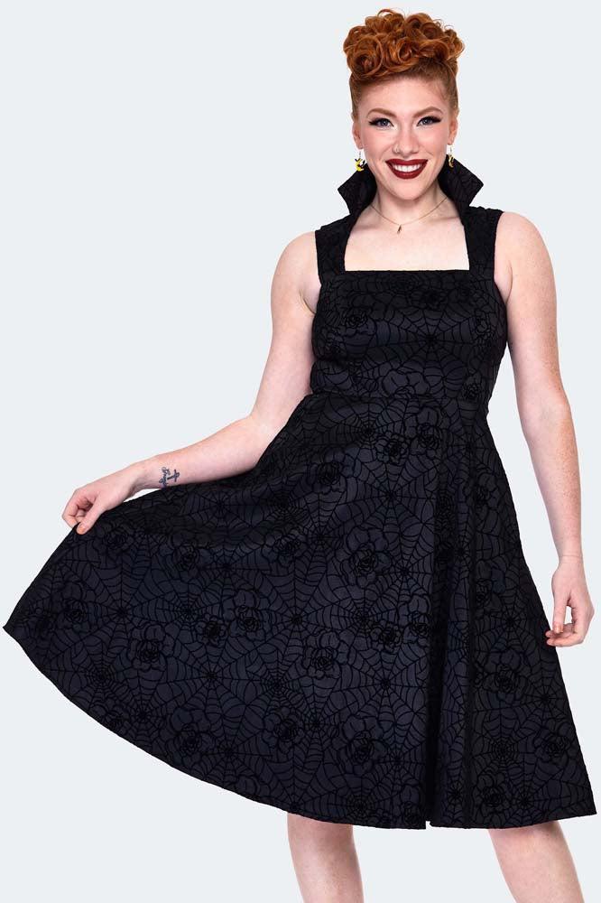 Spider Web Flocked Flare Dress