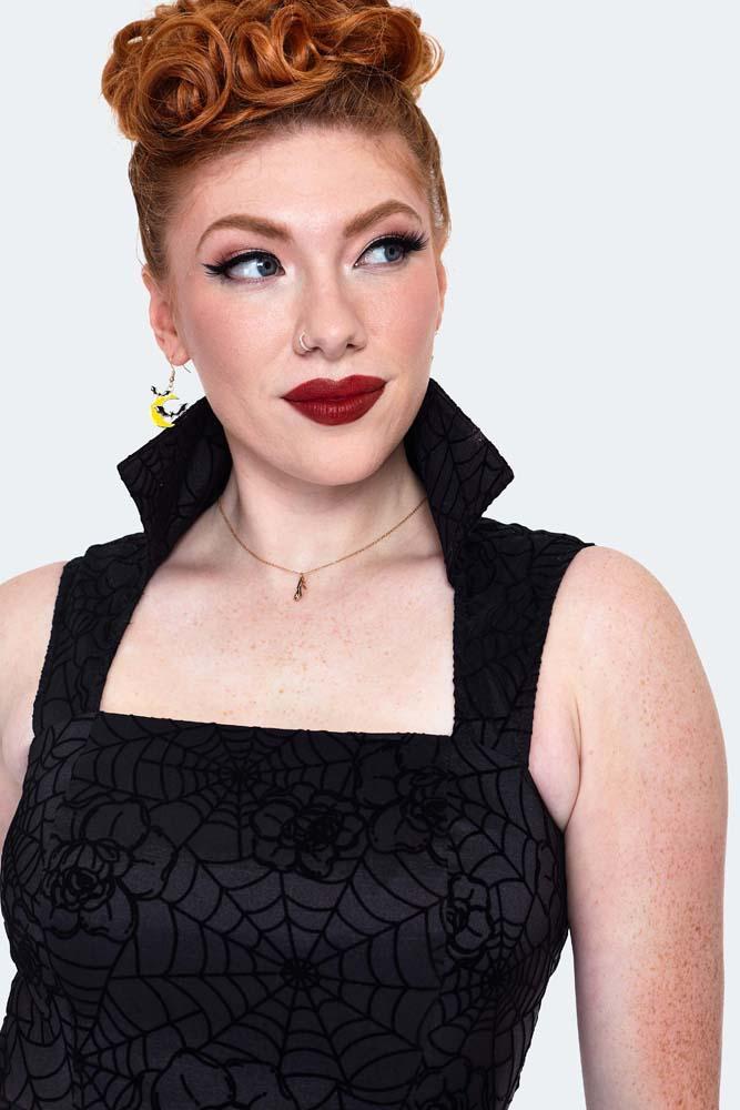 Spider Web Flocked Flare Dress