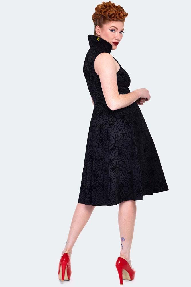 Spider Web Flocked Flare Dress