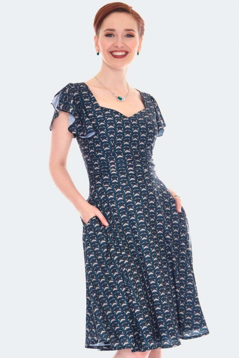 Flutter Sleeve Flare Printed Dress