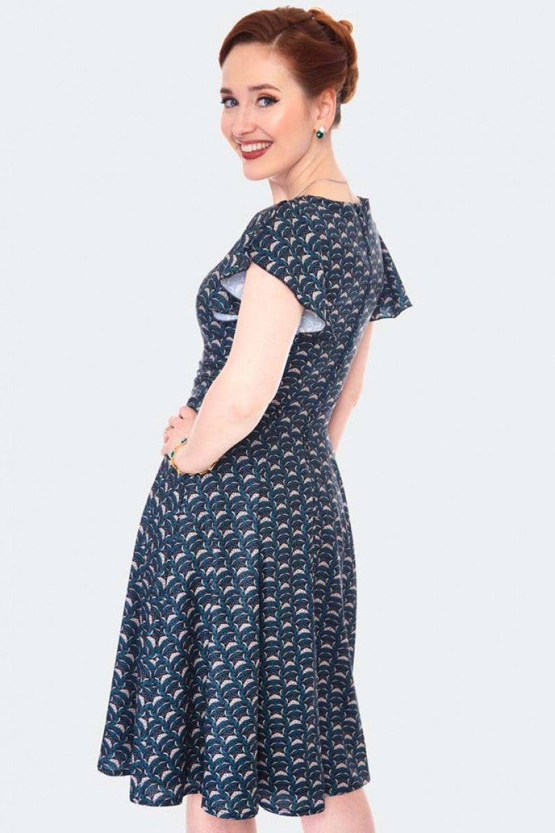 Flutter Sleeve Flare Printed Dress