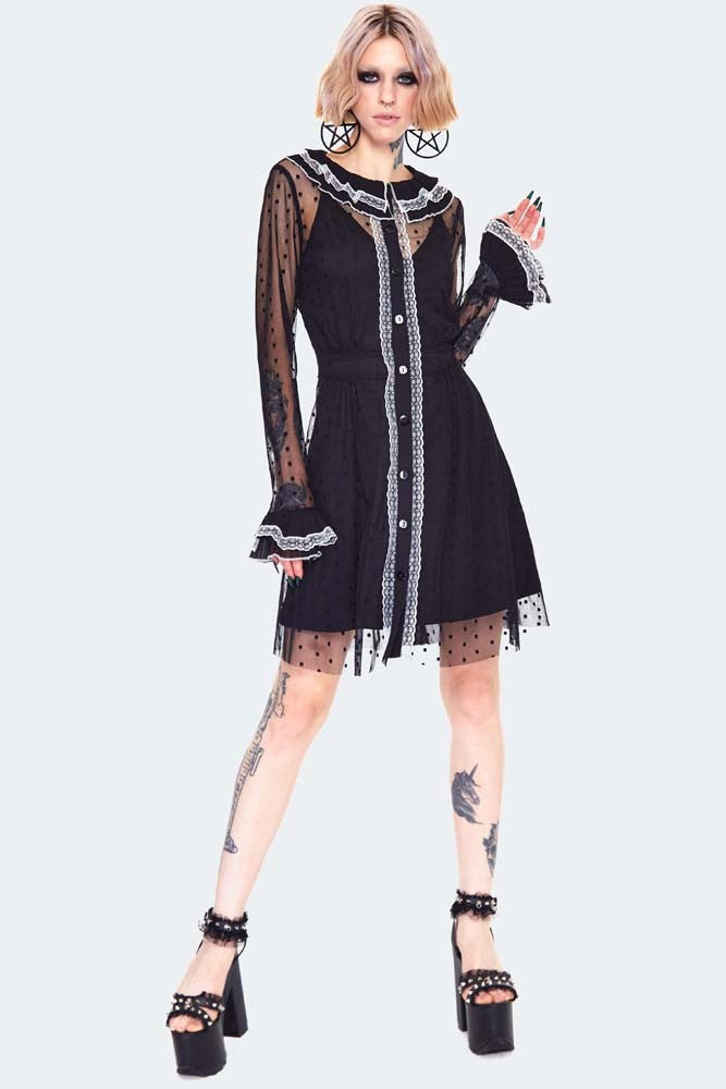 Frilled Collar Mesh Witch Dress