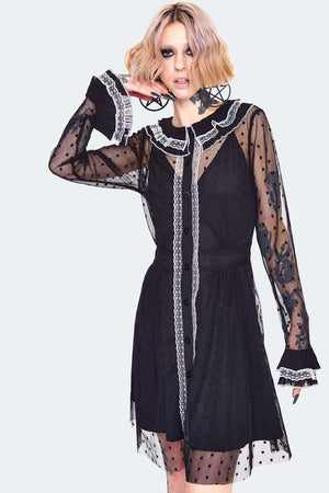 Frilled Collar Mesh Witch Dress