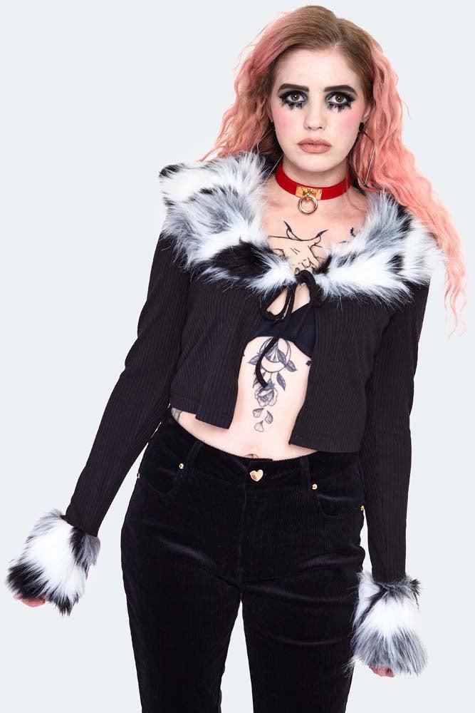 Fur Trim Cropped Cardigan