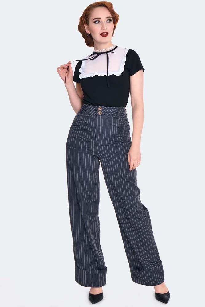 Pinstripe Turn Up Trousers