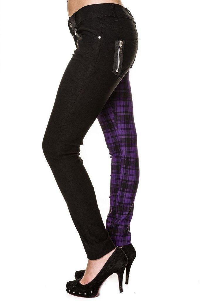 Half Black Half Check Skinny Jeans-Banned-Dark Fashion Clothing